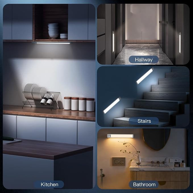 14.7inch Under Cabinet Lighting with 3 Color Temps, 2 Pack Rechargeable Motion Sensor Light Indoor, 5 Levels Dimmable Magnetic Closet Lights, Wireless Under Counter Lights for Kitchen, Stairs - Image 8
