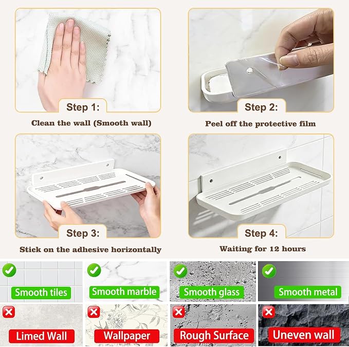 Wall Mounted Floating Shelf, Self Adhesive Shelf | No Drill Adhesive Wall Shelf, Floating Shelves Damage-Free Expand Walls Space for Living Room Kitchen Bathroom - Image 7