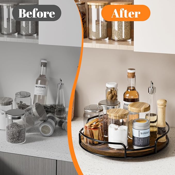 WOWBOX 9" Wood Lazy Susan Turntable Organizer for Cabinet, Pantry & Counter | Smooth 360° Rotation, Space-Saving Wooden Organizer for Spice Jars, Kitchen, Bathroom, Vanity & Tabletop - Image 4