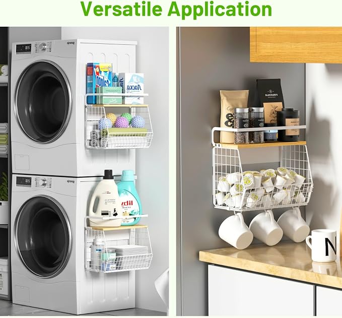 Magnetic Fridge Shelf with Wood Lid, Fruit Potato Onion Storage Bins, Pantry Organizers, Large Container Spice Rack for Refrigerator, Kitchen Counter, Cabinet (1, White) - Image 3