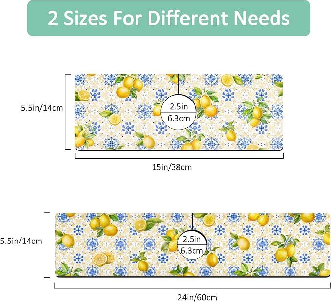 Kitchen Sink Splash Guard Faucet Mat 15" X 5.5" Lemon Absorbent Fast Drying Mat Faucet Draining Mat Sink Splash Guard Behind Faucet Drip Catcher for Kitchen Bathroom - Image 2