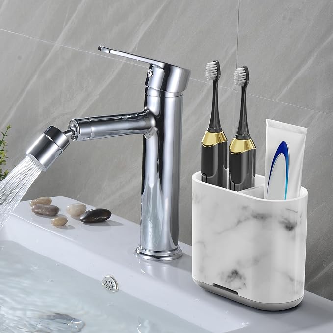 Toothbrush Holders for Bathrooms, Marble, Small, Bathroom Accessories | 2 Slots, Easy to Clean, Plastic, Kids Electric Toothbrush, Drainage, Removable, For Bathroom, Vanity, Kitchen Sink, Office - Image 6