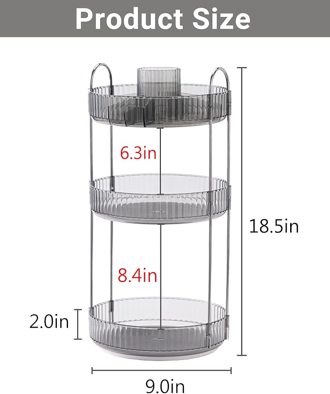Asayuee 360 Rotating Makeup Organizer,3 Tier Large Capacity Make Up Organizers and Storage,Skincare Perfume Vanity Organizers,Bathroom Cosmetics Storage Organizer Countertop(Grey) - Image 4