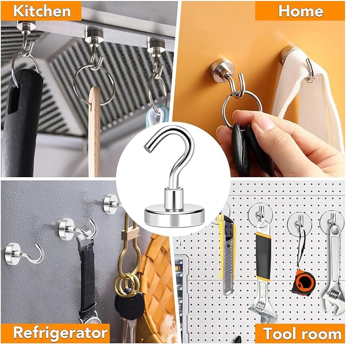 Magnetic Hooks 50Lbs Heavy Duty Magnets with Hook for Cruise Cabin | Strong Magnet Hooks for Hanging Super Metal Magnetic Hanger for Grill Fridge Kitchen Pack of 25 - Image 7