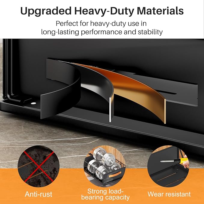 Pull out Cabinet Organizer,Heavy Duty Slide out Pantry Shelves Drawer Storage with Adhesive Nano Film,Sliding Mesh Cabinet Basket with Handle for Kitchen, Bathroom, Home, 15.8"W X 21"D X6.2"H,Black - Image 6