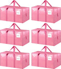 6 Pack Extra Heavy Duty Large Moving Bags with Strong Zipper, Pink | Comfortable Handles, Sturdy & Durable Clothes Storage Bags Totes Bins, Blue Packing Moving Boxes for College Supplies by Fygrip