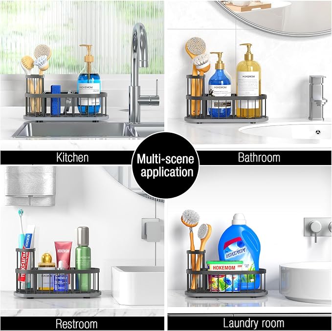 Sink Caddy Kitchen Sink Organizer, Sponge & Brush Holder, Stone Drying Mat | Space-Saving Sink Sponge Holder with Full-Size Tool Storage, Fits Most Sinks, Kitchen Sink Accessory and Countertop Organizer - Image 7