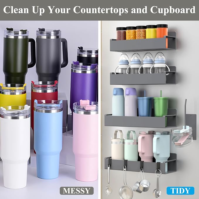 Magnetic Water Bottle Holder for Refrigerator, Cup Holder Organizer for Stanley and Tumbler for Kitchen, 4 Pack, Dark Gray - Image 5