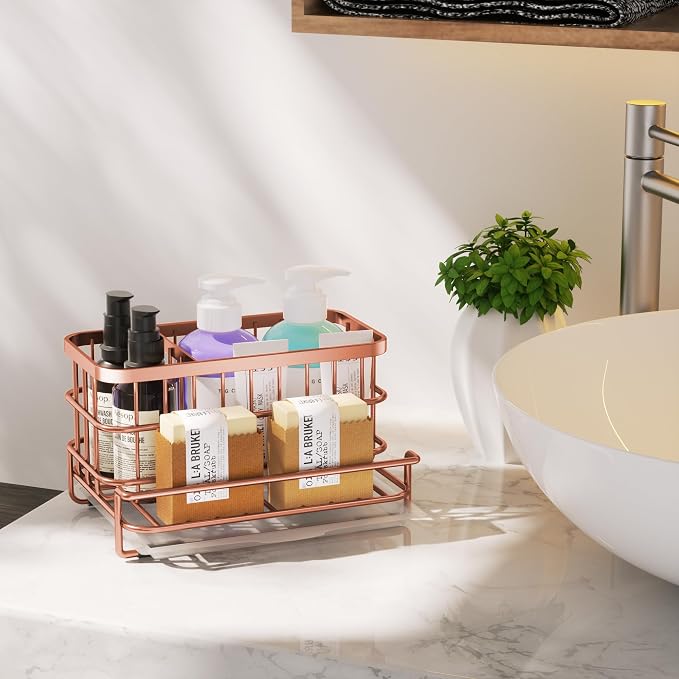 HapiRm Multifunctional Kitchen Sink Organizer, Large Sink Caddy with Drain Tray, SUS304 Stainless Steel Rustproof Sponge Holder for Kitchen Countertop - Rose Gold - Image 7