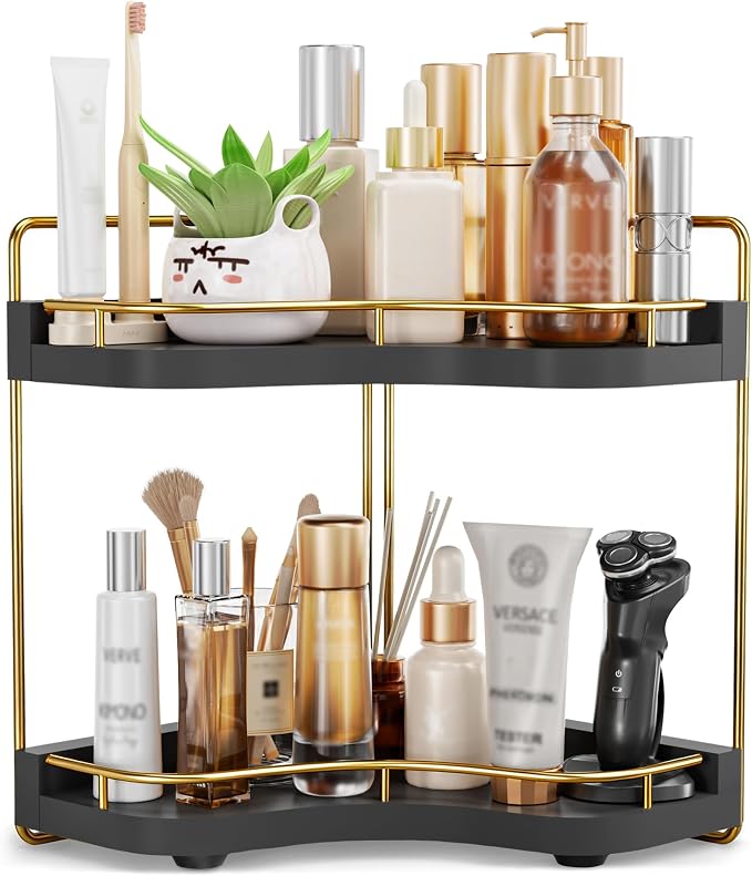 2-Tier Corner Bathroom Counter Organizer, Larger Size | Embedded Screw Holes, Sturdy & Stable, Oversized, Holds More, Vanity Shelf for Makeup & Skincare by Unknown