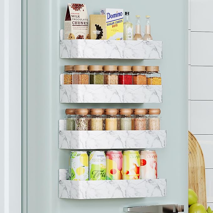 Mystozer Magnetic Spice Rack for Refrigerator, Kitchen Organizer and Storage Shelf, Marble(4 Pack) - Image 6