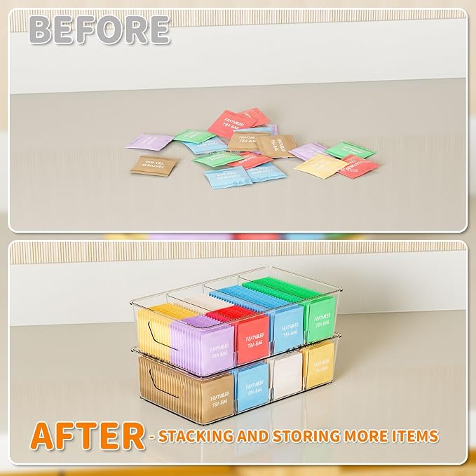 Stackable 6 Pack Snack Organizer for Pantry Shelf,Clear Pantry Organizers and Storage Bins for Fridge,Office,Cupboard,Plastic Pantry Snack Organizer For Breast Milk,Tea Bag,Food Storage Containers - Image 4