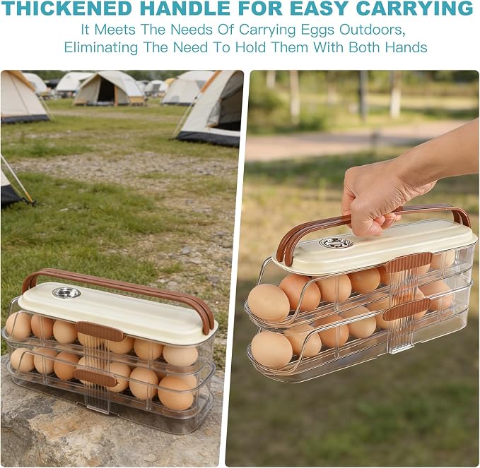 Egg Holder For Fridge, Container for Refrigerator, Single Column | With Lid And Handle, BPA-Free Detachable Tray, Timer Tracker, Automatic Rolling for Kitchen, Outdoor - Image 6