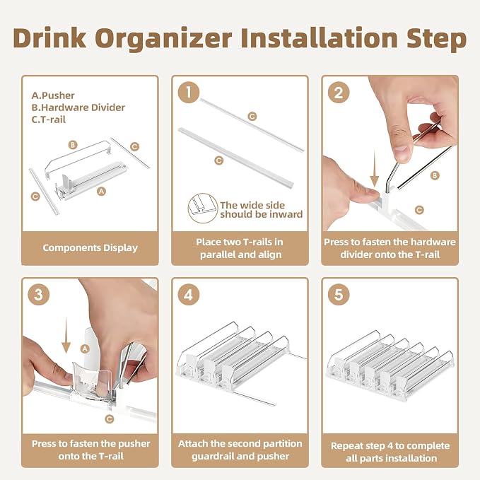 HIYOHIYO 3 Row Auto-Push Drink Organizer for Fridge, Depth 15" | Automatic Soda Can Dispenser, Adjustable Width, For Refrigerator Supermarket Shelf Storage - Image 7