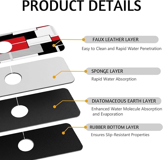 MCALK Geometric Red Kitchen Sink Faucet Mat Splash Guard, Absorbent Quick-Dry Kitchen Sink Mat - Ideal for Splash Guard & Drip Catching with Modern Art Decor( 1pc 15"x5.5") - Image 3