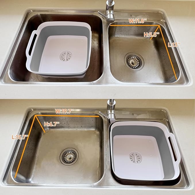 Collapsible Wash Basin with Drain Plug - 2.4 Gallon Foldable Kitchen Sink for Baby Bottles, RV Camping, Space-Saving Dish Tub (Gray) - Image 8