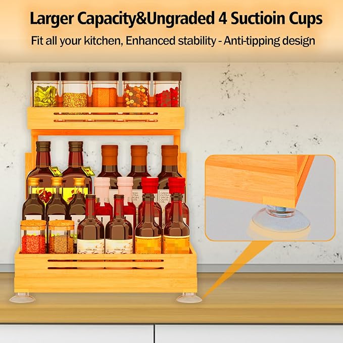 Under Sink Organizer, Premium Bamboo Wood Pull Out Cabinet Organizer, 2 Tier Slide Out Sink Shelf Cabinet Storage Shelves, Under Sink Storage for Kitchen Bathroom Cabinet - Image 4