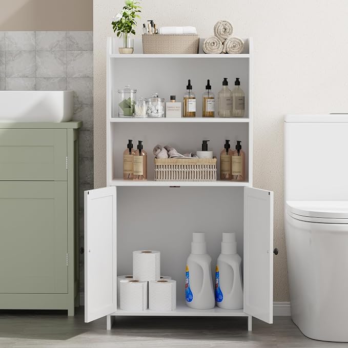 Homhedy Small Bathroom Storage Cabinet, Toilet Paper Storage Cabinet | Bathroom Floor Cabinet with Doors and Shelves, Bathroom Organizers for Small Spaces, 9.8" D x 19.7" W x 39.9" H, White - Image 10