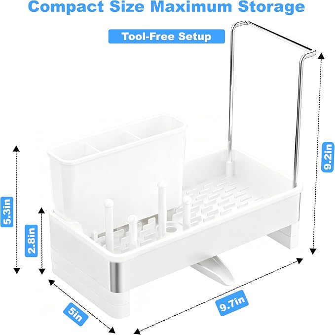 Sponge Holder for Kitchen Sink Caddy Organizer, Dish Brush Holder | Stainless Steel Sponge Caddy for Kitchen Countertop Organizer, Rustproof Dish Soap and Sponge Rack with Dishcloth Drying Rack - Image 7