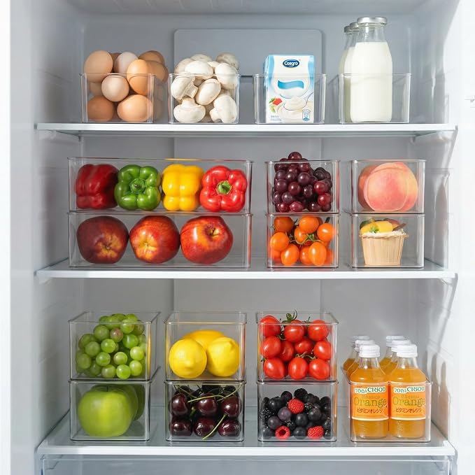 Hudgan 4 Packs Refrigerator Organizers and Storage, 4 Small Stackable Clear Plastic Bins for Pantry Organizer, Home Edit, Kitchen Cabinet, Fridge, Bathroom, Office, Drawer - Image 2
