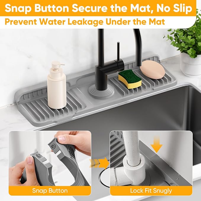 17.7'' Faucet Mat for Kitchen Sink Splash Guard[7° Slope Fast Self-draining][Snap Lock Fit] Folding Kitchen Sink Faucet Mat Splash Guard Kitchen Sink Area Water Splash Guard Behind Faucet Draining Mat - Image 4