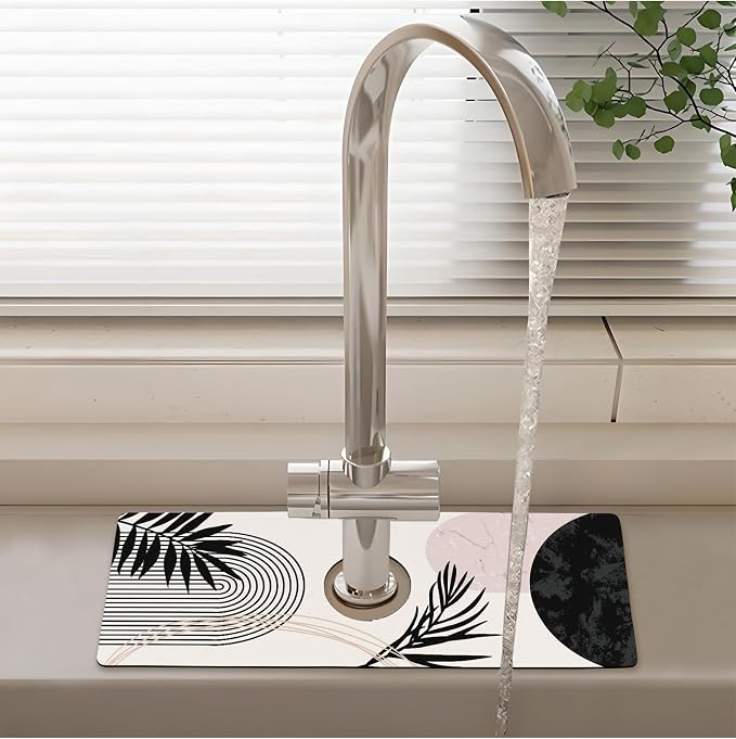 Patterned Sink Faucet Mat Kitchen Splash Guard Super Absorbent Drying Mat, Non-Slip Drain Pad for Kitchen Counter or Bathroom-15x5.5in - Image 2