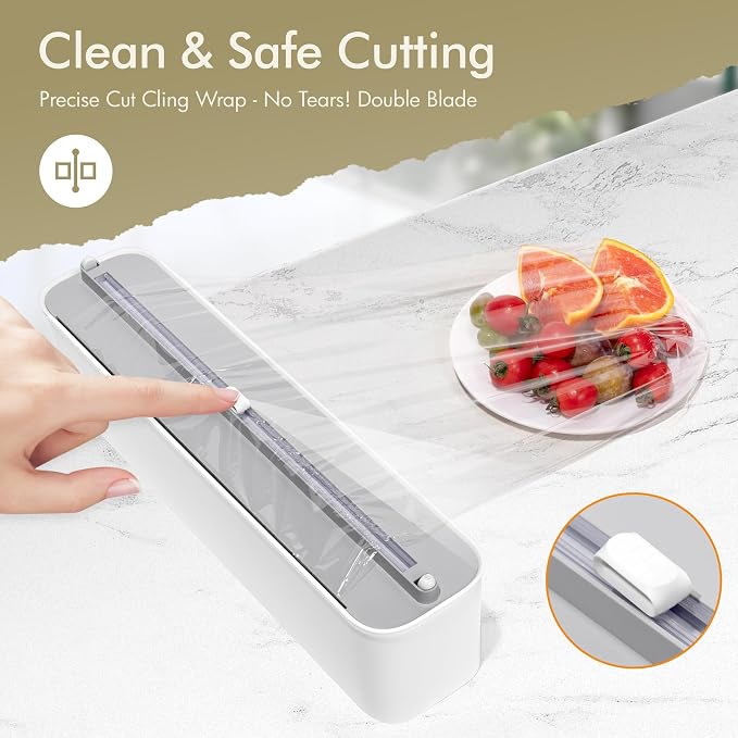 Aluminum Foil & Plastic Wrap Dispenser with Cutter - Magnetic & No-Drill Wall Mount, Cling Film Dispenser for Countertops & Cabinets, Space-Saving Kitchen Organizer - Fits 150 m Rolls, White - Image 2