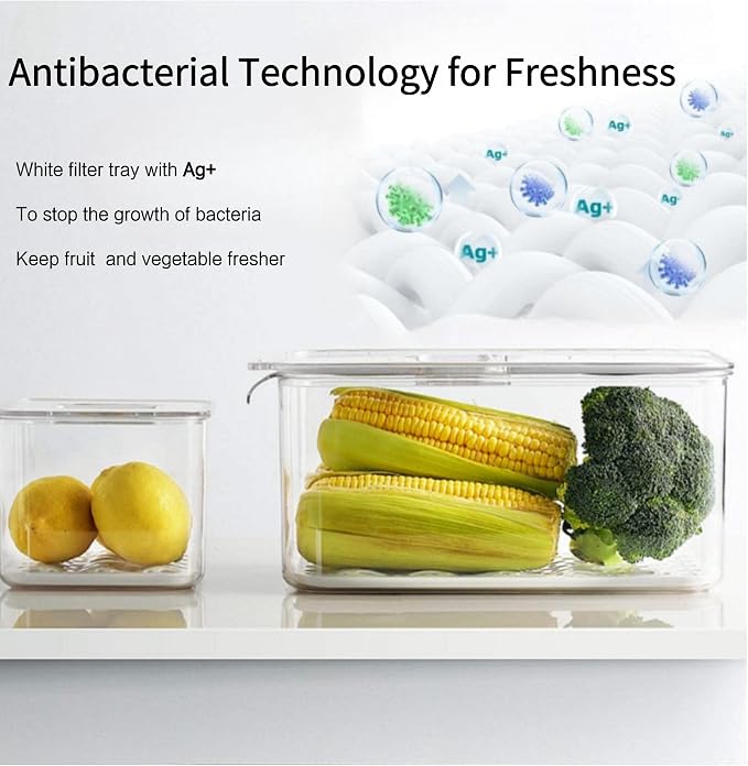 Fresh Produce Saver for Refrigerator, 3 Pcs Food Fruit Lettuce Keeper Containers, Salad Vegetable Storage Organizers Stackable, BPA-free Stay Fridge Storage Containers - Image 3