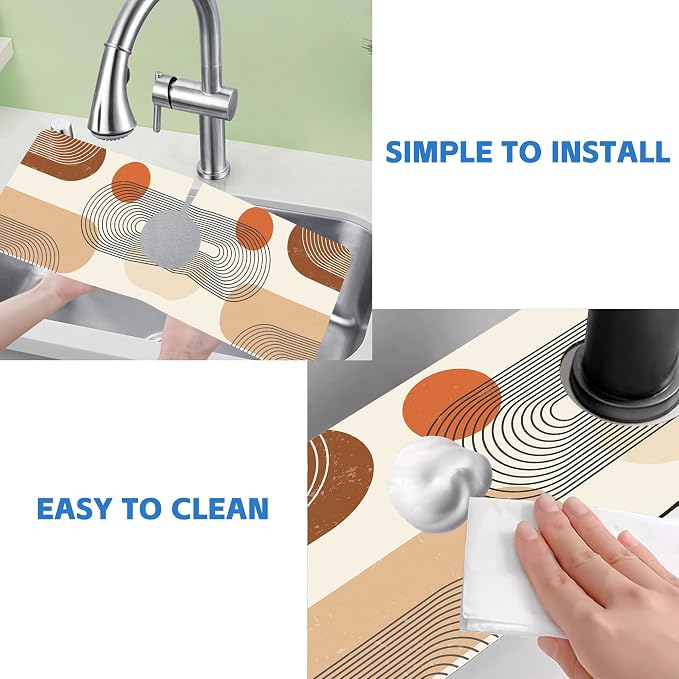 Abstract Minimalistic Geometric Sink Faucet Absorbing Mat Sink Splash Guard Faucet Mat Draining Mat Fast Drying Sink Protectors for Kitchen and Bathroom 5.5"×15" - Image 5