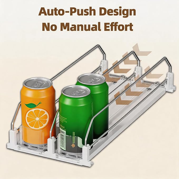 HIYOHIYO 6 Row Automatic Soda Can Organizer for Refrigerator, Depth 15" | Auto Push, Adjustable Width, Automatic Pushing Drink Dispenser for Fridge, Spring Loaded Can Pusher Holds up to 30 Cans - Image 4