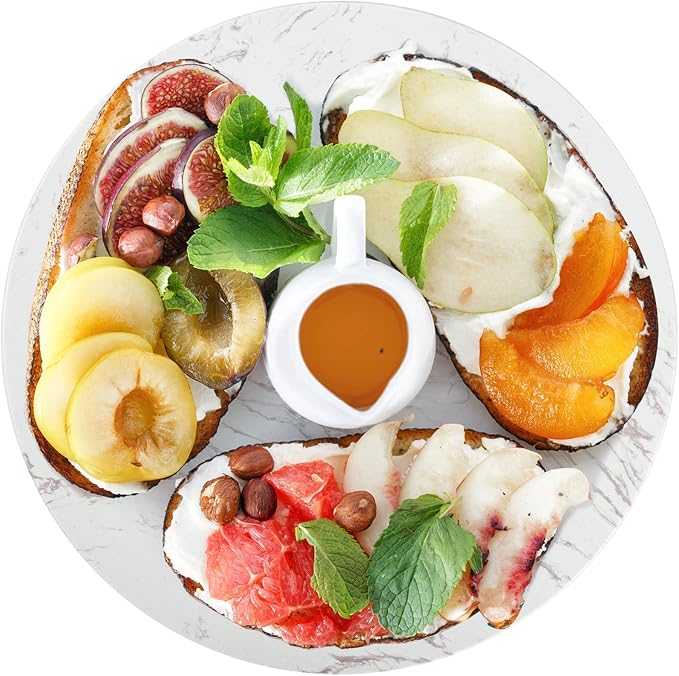 Marble Lazy Susan, Natural Marble Round Tray Turntable Cake Stand, 12" Lazy Susan Cheese Board with Silent Rotating for Serving, Table Display, Cupcake, White, Revolving Cake Leveler Spinner - Image 8