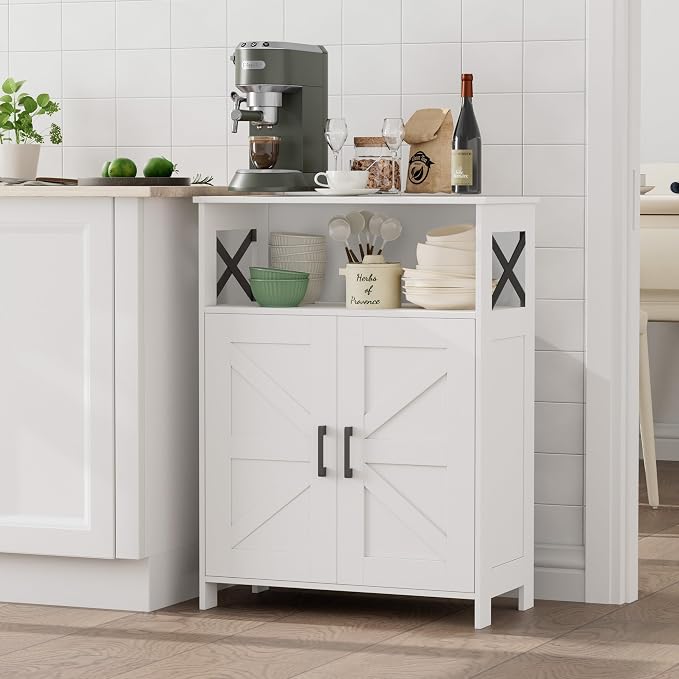 Homhedy Farmhouse Bathroom Storage Cabinet with Doors, Small Floor Cabinet | Toilet Paper Cabinet with Adjustable Shelf, Freestanding Storage Cabinet for Kitchen/Laundry/Living Room, 24"W, White - Image 7
