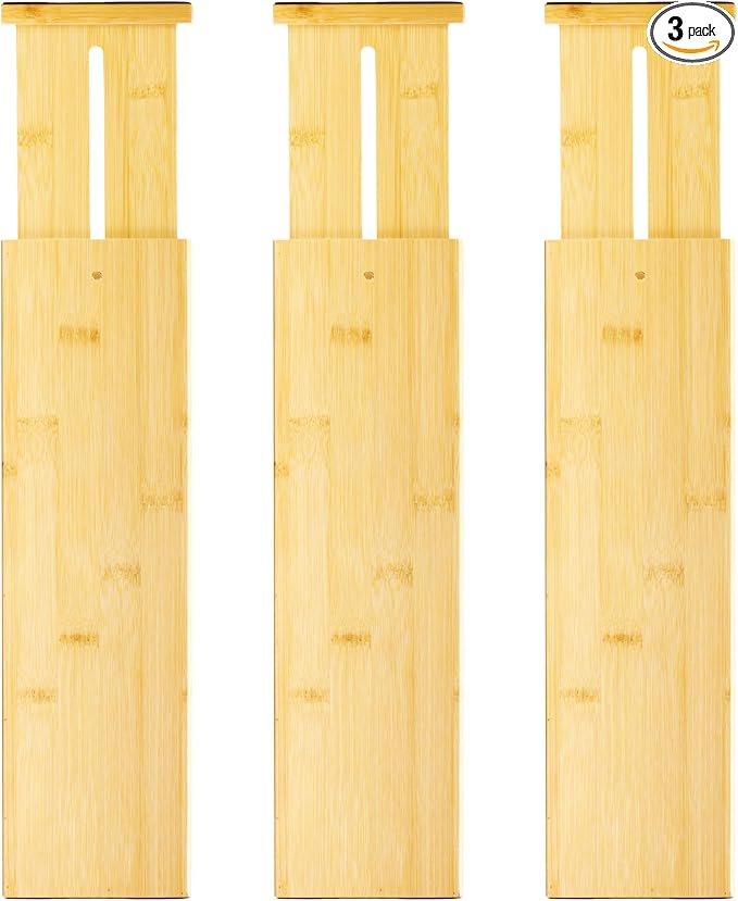 VaeFae 3 Pack Bamboo Drawer Dividers, 4" High Adjustable 16.6" - 21.8" Clothes Drawer Organizers, Expandable Separators for Bedroom/Bathroom/Kitchen/Office Storage by VaeFaeDirect