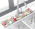 Kitchen Sink Splash Guard Faucet Mat Super Absorbent Fast Drying Mat Sink Gadgets Splash Guard Behind Faucet Drip Catcher for Kitchen (Pink Red Roses Floral, 23.5x5.5in) by THIDEAPE
