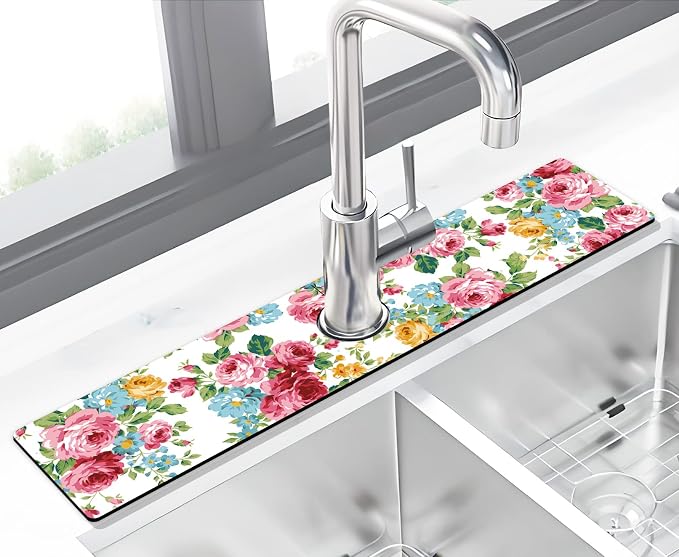 Kitchen Sink Splash Guard Faucet Mat -2 PC Super Absorbent Fast Drying Mat Sink Gadgets-Splash Guard Behind Faucet Drip Catcher for Kitchen, Bathroom,Sink Mat, Dish Drying Mat, Bathroom(23.5" X 5.5" ) - Image 2
