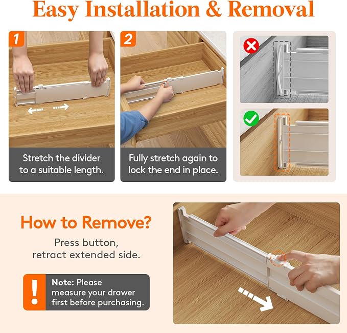 Lifewit 9 Pack 4" High Drawer Dividers, Adjustable Drawer Organizer Clothes | 13.8"-22.2" Expandable White Plastic Separators for Dresser, Kitchen, Cabinet, Nursery, Office, Socks & Underwear Storage - Image 5