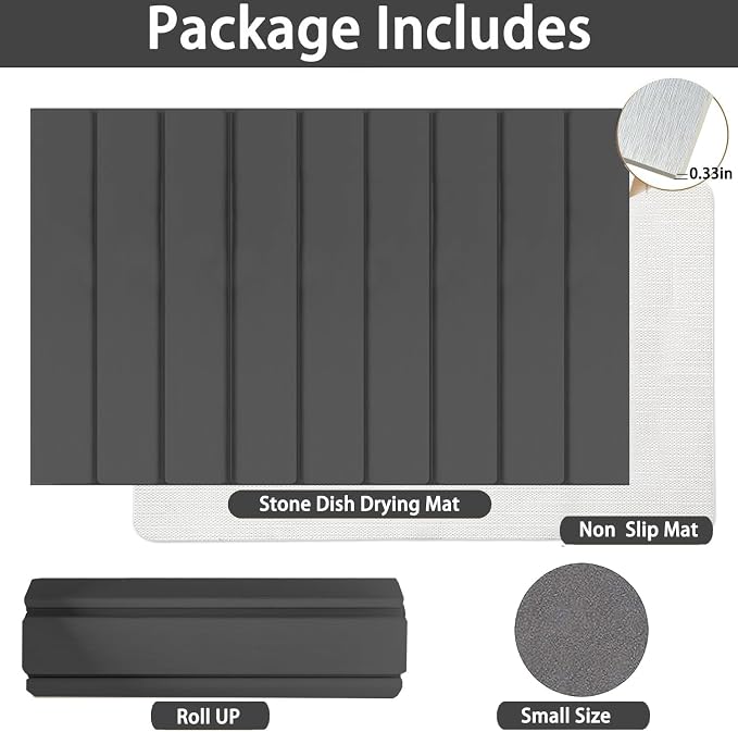 Stone dish drying mats for kitchen counter, large 23.6"L x 15.4"W foldable diatomite dish stone drying mat, quick dry extra fast absorbent roll up rack, stone dish drying mat (Gray, Large) - Image 3