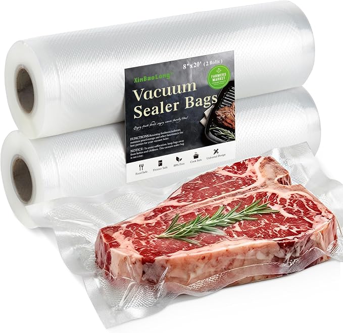 Vacuum Sealer Bags Rolls, 8in x 20ft, 2 Pack | Commercial Grade, BPA Free, Customized Size, Sous Vide Cooking, Puncture Prevention, Kitchen Essentials, Kitchen Gadgets by xinbaolong