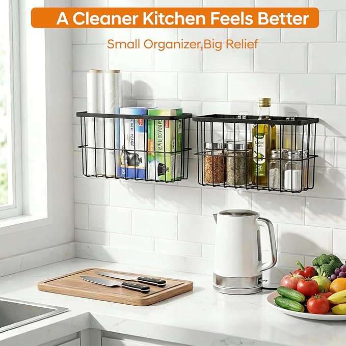 FAMNONE 2-Pack Adhesive Cabinet Door Organizer, 5.9" Inside Cabinet Storage | Lid Organizer for Cabinet, No Drill Wall Mounted Storage Box for Pantry Door, Kitchen & Bathroom Space Saving Organizer - Image 5
