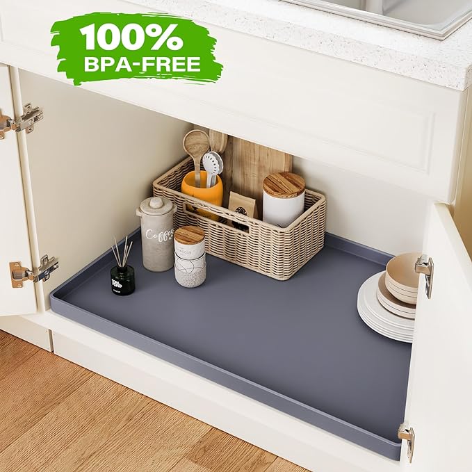 FLATO Waterproof Under Sink Mat, 40" x 19", Black | Shelf Liner for Kitchen and Bathroom, Cabinet Protector, Organizers and Storage, Flexible Silicone Drip Tray - Image 4