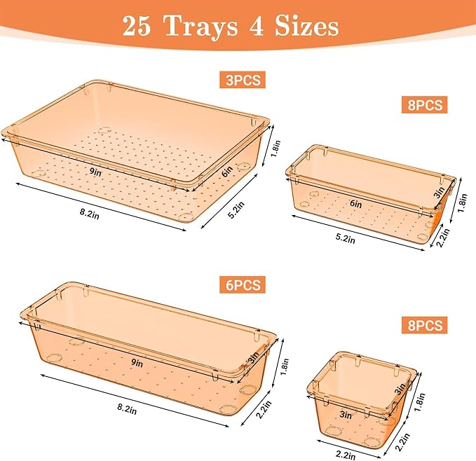 SpaceHacks 25 PCS Plastic Drawer Organizer, 4-Size Versatile Organizer Trays & storage Bins - Image 2