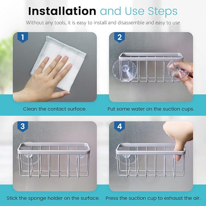 HLOOL Sponge Holder for Kitchen Sink, Kitchen Sink Caddy -Mat Silver | Dish Soap Holder,Kitchen Sink Organizer for Sponge, Brushes, Stoppers and Scrapers Storage Accessories - Image 5