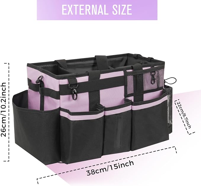 SCAVATA Wearable Cleaning Caddy, Cleaning Caddy Supplies Organizer with Handle & Shoulder Straps for Housekeepers, Under Sink & Car Cleaning Tool Organizers Bag with 4 Foldable Divider (Lilac) - Image 5