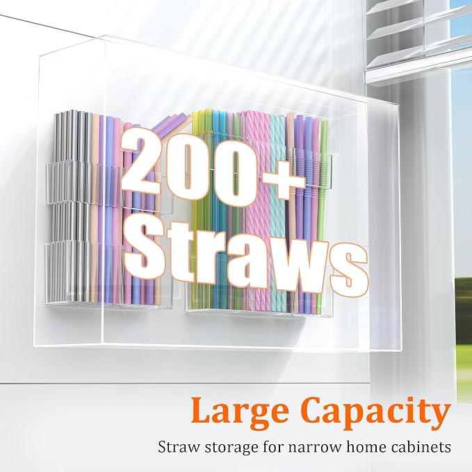 Small Acrylic Straw Holder for Cabinet Door, Adjustable Two-Part | 2 Pack Reusable Straws Organizer with Ultra Sticky Adhesive Strips, 2026 Straw Storage for Kitchen Cupboard - Image 4