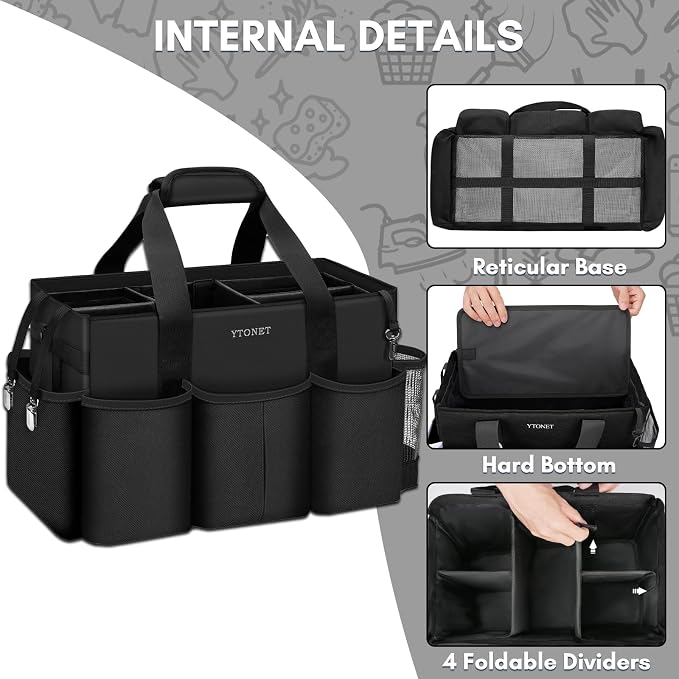 Ytonet Large Cleaning Bag, Adjustable Cleaning Caddy for Cleaning Supplies | Cleaning Supply Caddy with Handle & Adjustable Shoulder Strap and Waist Strap, Cleaning Tote for Housekeepers Cleaners, Black - Image 4