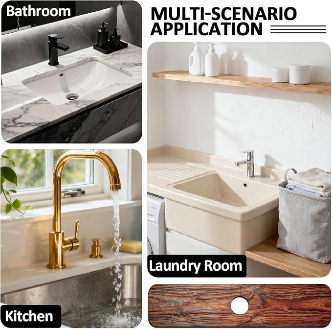 2 Pcs Kitchen Sink Splash Guard Faucet Mat Wood Grain Pattern Faucet Mat for Sinks Natural Wood Color Absorbing Drying Mat for Kitchen Bathroom, 23.6x5.5inch - Image 7