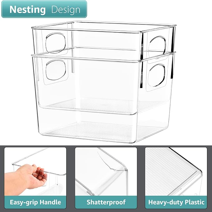 Sorbus Medium Clear Plastic Storage Bins for Shelves, Clothes, with Handle - Clear Storage Bins, Drawer, Shelf, Closet, Pantry, Fridge, Freezer Organizer Bins, Closet Organizers and Storage (8 pack) - Image 6