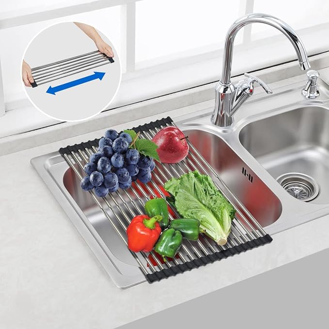 Large Telescopic Drain Rack Roll Up Rack Heat-Resistant Dish Drainer Kitchen Sink Rack Over the Sink Dish Drying Rack Stainless Steel Dish Rack (18 Tube 21.25''x12.79'') - Image 7