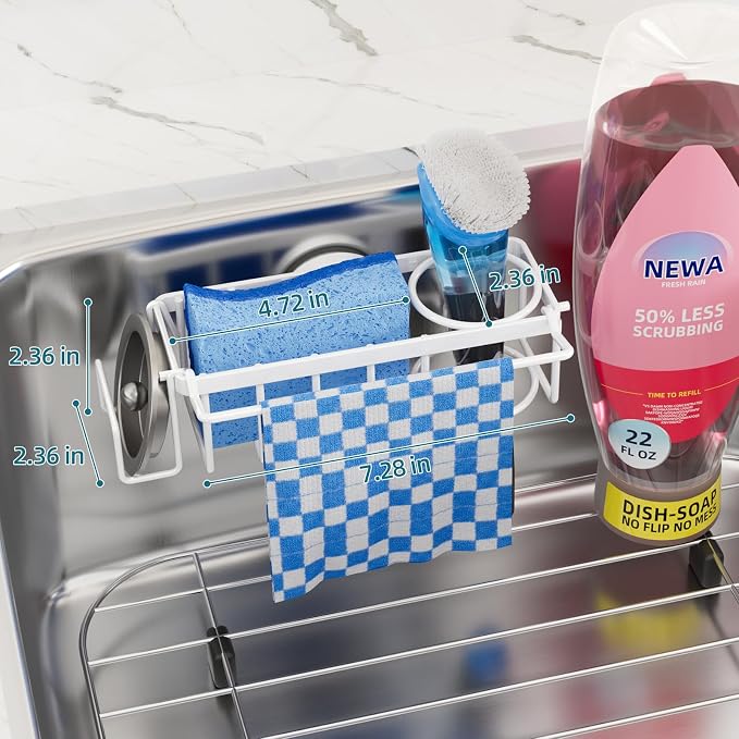 TAILI 4-in-1 Sink Caddy for Kitchen Sink with Strong Suction Cup-White | Removable Sponge Holder for Kitchen Sink Organizer, Rustproof 304 Stainless Steel Holder for Sponge, Brush, Scrubber, Scraper - Image 3