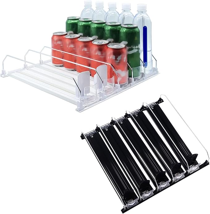 Refrigerator Drinks Organizer Spring Loaded Adjustable Push Rod Slide Rail Beverage Can Dispenser for Beer Drinks 38cm (Black) - Image 2